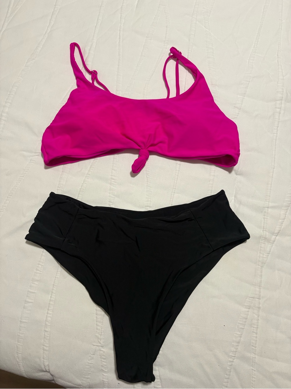 Women’s Two-Piece Swim Set - Hot Pink Top & Black Bottom